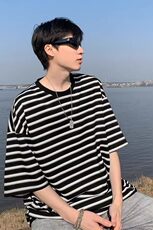 男生短袖t恤男夏季圆领宽松潮流高级感百搭冰丝透气条纹上衣痞帅，男装T恤，星座218-1（原230）