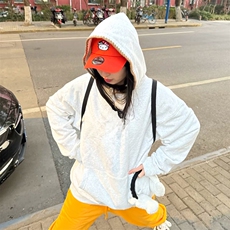 抖音得物高品质二开25秋冬美式重磅宽松纯色连帽贝壳刺绣卫衣W63，男装卫衣，电商A486-1