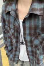 秋季新款格子翻领时尚长袖衬衫外套男潮流宽松C5453-特P30控58，男装衬衫，电商A001-1