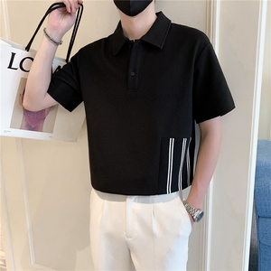 现货2025夏季新款社会小伙拼接polo衫男短袖T恤TX06P55控78图片