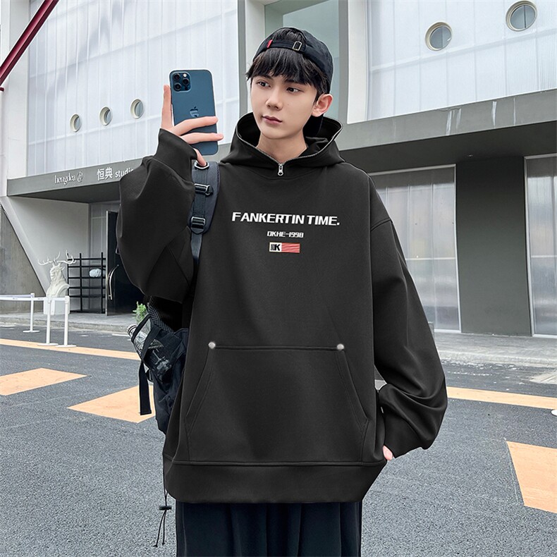 W966-P63M-6XL秋季美式重磅酷丝棉加绒加厚套头连帽拉链卫衣,男装卫衣,星座109-1