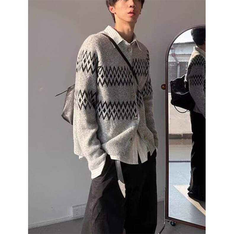 毛衫男冬季费尔岛提花民族风针织衫复古情侣毛衣宽松M038,男装针织衫/毛衣,星座1116A（原606A-3）