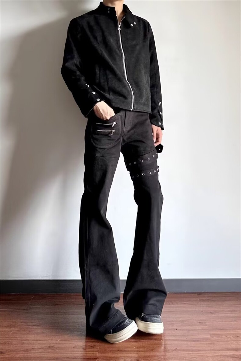 黑色绑带微喇工装牛仔裤男cleanfit美式高街修身喇叭裤子春秋季潮,男装牛仔裤,星座302B-2