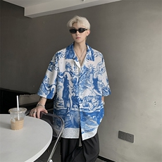 403-CY07-P38控58美式古巴领衬衫男短袖潮牌数码印花宽松半袖，男装衬衫，星座403（原603-1）