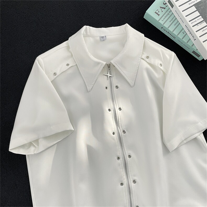男短袖潮牌高街拉链冰丝短袖衬衫男装衬衫短袖TC322-p38，男装衬衫，星座302B-3