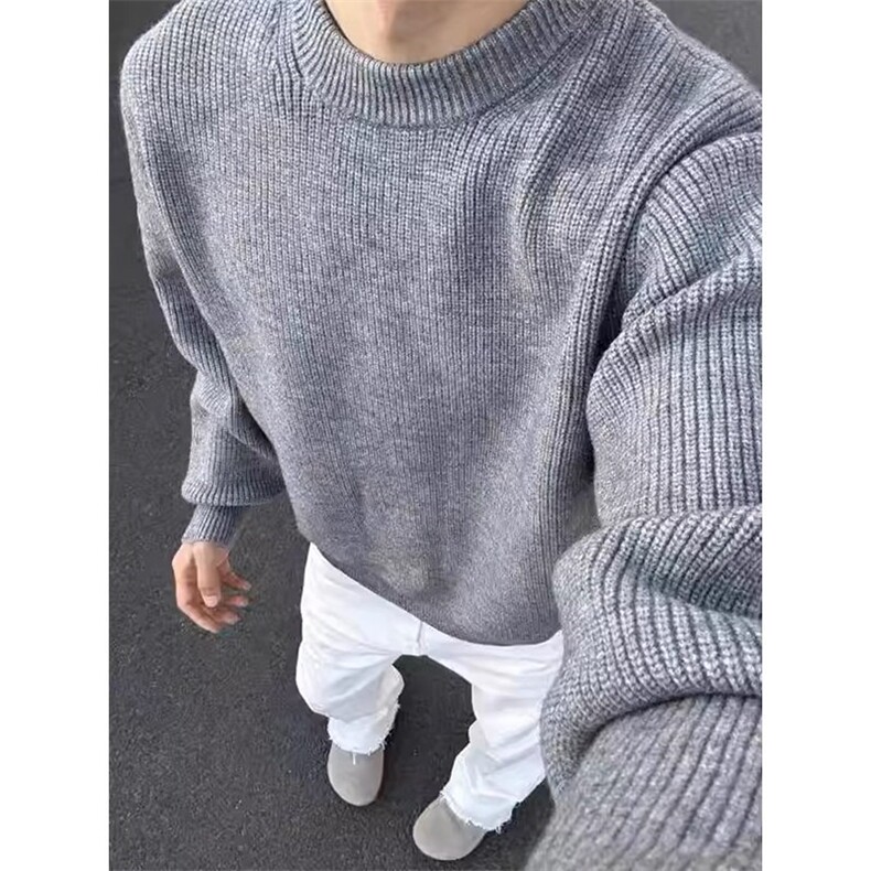 网图现货M869-特P50灰色圆领毛衣男款冬季加厚保暖线衣打底针织衫,男装针织衫/毛衣,电商D310B