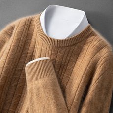 2025年秋季长袖圆领带花型圆领时尚百搭通勤简约休闲，男装羊绒套衫，戎叶云台