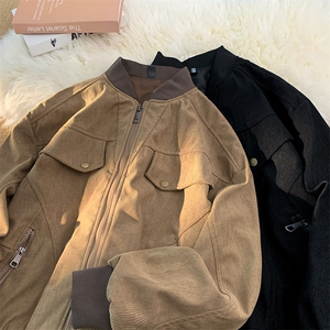 美拉德棕色短款工装外套男秋灯芯绒潮牌棒球服美式复古哈灵顿夹克图片