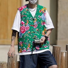 MJ03大花休闲男士风盘扣马甲大码花坎肩团队服喜庆婚礼服潮男，男装背心/马甲，星座115A(原星座507）