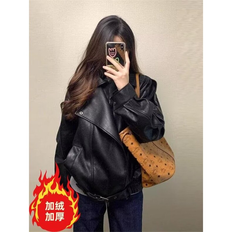 高级感加绒皮衣外套痞帅街头机车服韩PU皮夹克衫Y1027-P108网图，女装皮衣，电商B245
