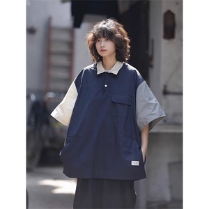 夏季日系复古撞色polo衫翻领宽松男女情侣潮流短袖1008-LT411-p39图片