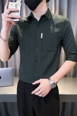 夏季男士七分袖条纹衬衫男休闲修身休闲衬衣A236-C660-P55，男装衬衫，电商A236