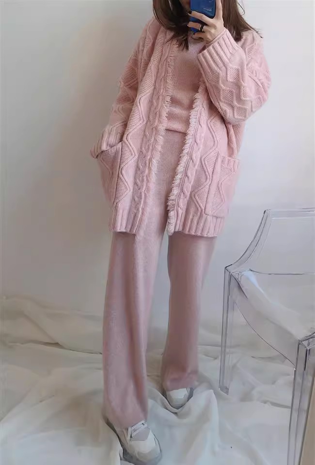 时尚百搭宽松毛衣外套女秋冬季新款针织开衫慵懒风外穿韩版上衣,女装羊毛衫,隆格羊绒