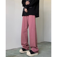 美式粉色牛仔裤潮牌男直筒工装裤子oversize阔腿裤RK2284-P40，男装牛仔裤，星座412-2