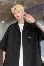 满天星夏季新款衬衣24港风男宽松短袖衬衫夏装半袖薄上衣，男装衬衫，电商A233-1