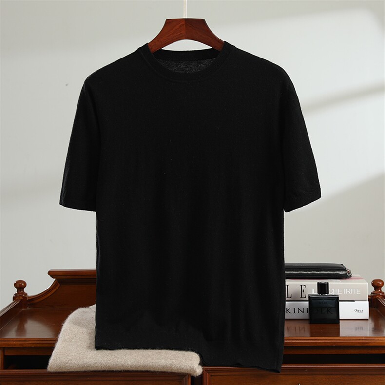 2025秋冬~商务休闲短袖男纯色山羊绒衫圆领针织t恤半袖毛衣羊毛衫，男装T恤，云暖羊山羊绒