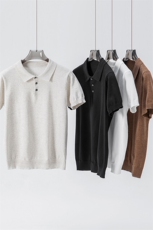 老钱风潮流时尚花棕色针织衫翻领polo/短袖简约休闲男款，男装Polo衫，星座914