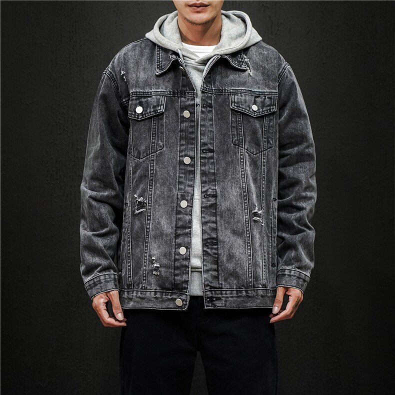 jk675-p75M-5XL黑墙ins牛仔夹克拉链破洞大码男日系CITYBOY,男装夹克,星座103A