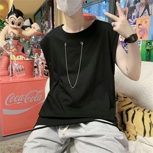 破洞背心男外穿夏季ins潮牌个性项链无袖t恤高街嘻哈TB01-P25图片