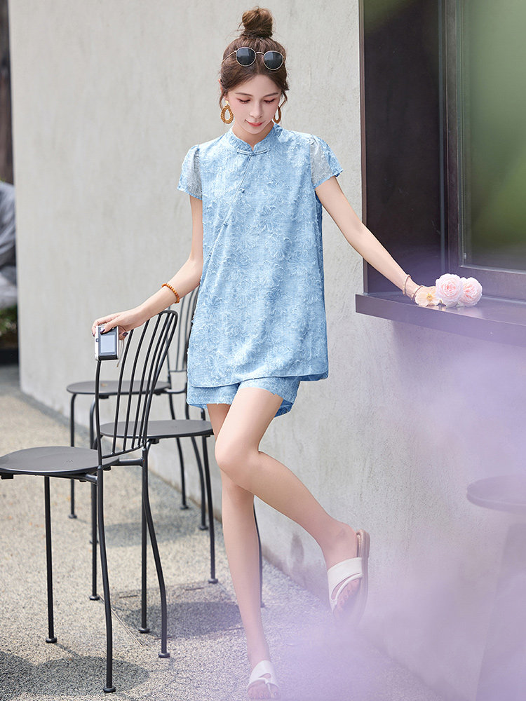 新中式国风套装短裤女2025夏新款小个子巨好看绝美漂亮穿搭两件套,女装套装/套裙,众宇琦