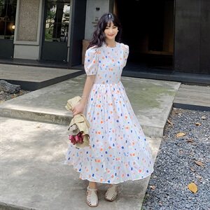 【现货】2021夏装新款俏皮可爱几何撞色连衣裙166-1019P80