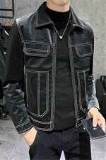 1店主风秋季修身皮衣男士翻领亮色辑明线夹克外套301B-PY12，男装皮衣，电商C301B