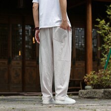 2026夏装新款汉服唐装风透气凉爽棉麻休闲裤A057-K381-P45，男装民族服装，电商A057B
