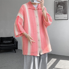 8XL-M特大码美式撞色新中式短袖衬衫男翻领休闲针织开衫DX312P35，男装T恤，电商D206-1