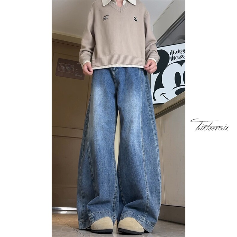 美式弯刀牛仔裤男宽松阔腿长裤A166-NL5702-特P40加绒50控78,男装牛仔裤,电商A166