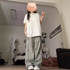 美式刺绣牛仔裤男款春秋夏季宽松直筒水洗做旧长裤W630_P39，男装牛仔裤，星座1112-1
