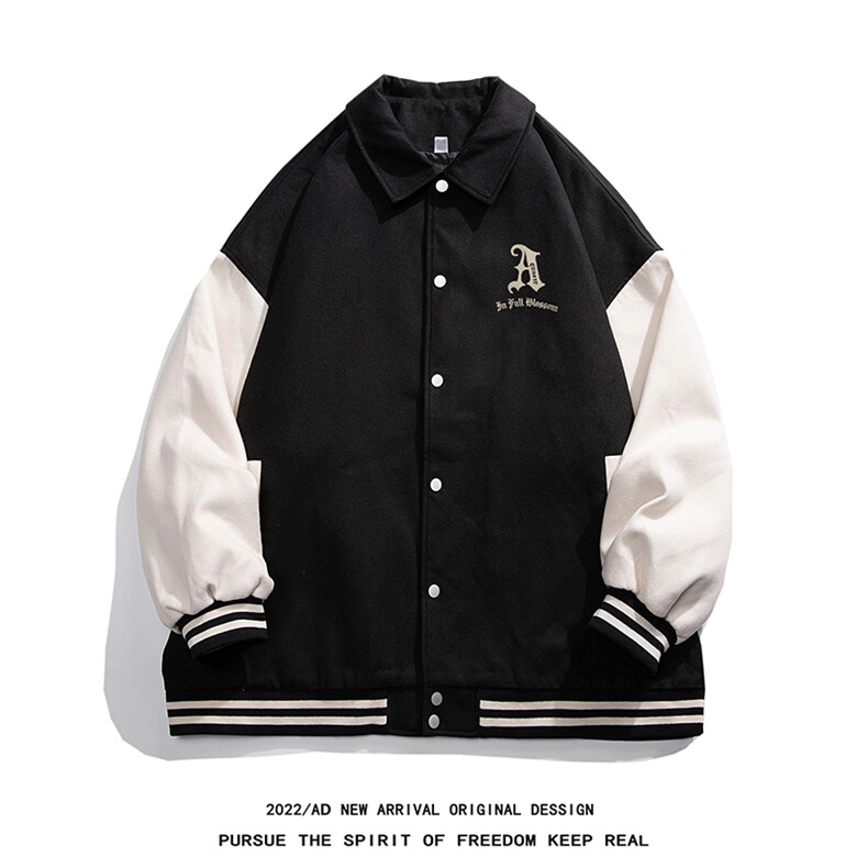 白底23春季复古拼接螺纹翻领棒球服百搭夹克G612P85控118,男装夹克,电商A247-1