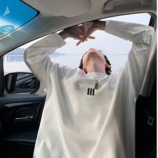 慵懒松弛长袖t恤男款秋冬季美式复古简约潮牌宽松圆领卫衣打底衫，男装T恤，电商B245
