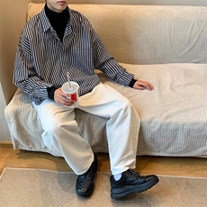复古港风竖条纹长袖衬衣男2024春季新款潮牌宽松痞帅衬衫cs74-p45，男装衬衫，星座1008-1