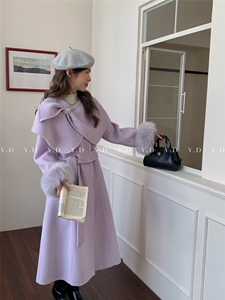 【依嘟】千金感斗篷披肩大衣收腰系带高级感羊毛外套(配腰带，披，女装双面呢大衣，依嘟服饰