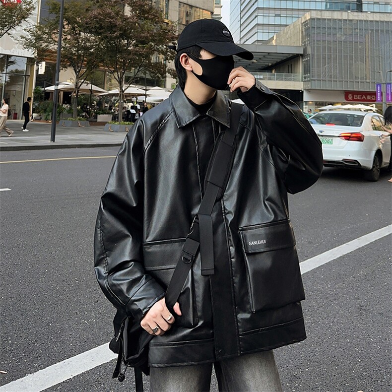 美式高街皮衣男上韩版潮流宽松百搭口袋2024秋冬ins外套W5867-P77图片