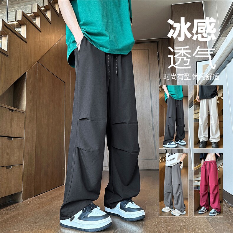 YK125 P28 控58 品质保障！夏季冰丝垂坠感双褶休闲裤情侣长裤子图片