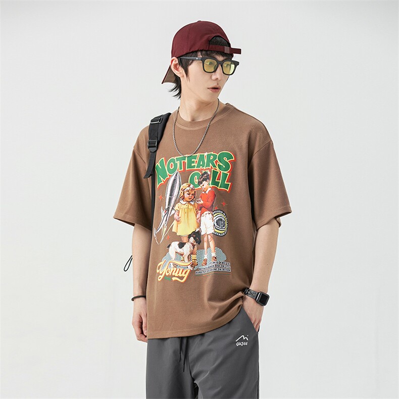 2023夏新款 情侣风 个性卡通印花宽松圆领短袖T恤上衣 T2215-P38图片