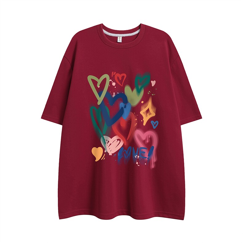 2024新款平铺潮流彩虹爱心印花棉短袖T恤T61117P25控38，男装T恤，电商A268-1