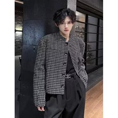 立领西装单排扣西服千鸟格小香风中山装外套有垫肩JK0183P55，男装西服套装，星座1013-1