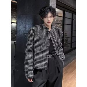 立领西装单排扣西服千鸟格小香风中山装外套有垫肩JK0183 P55图片