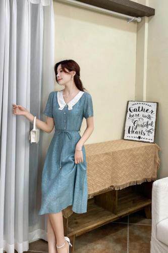 天丝提花白领设计连衣裙，女装连衣裙，天使公主