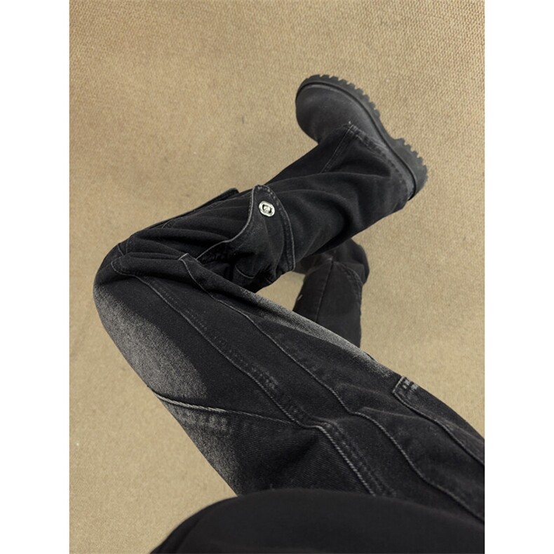 B221美式ins高街暗黑拼接直筒工装牛仔裤LK24147-P70控98，男装牛仔裤，电商B221