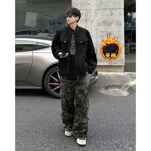 JK856JM-秋冬短款工装夹克美式复古棒球服潮牌做旧夹棉外套图片