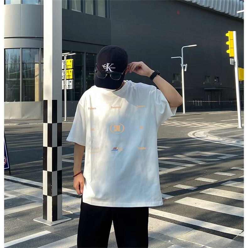 抖音得物 210克现货宽松纯棉美式潮牌印花落肩袖纯棉T恤AT21119图片