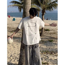 夏季小众设计可调节环形弹力绳宽松高级感短袖T恤男WLT55766-P45，男装T恤，星座1008