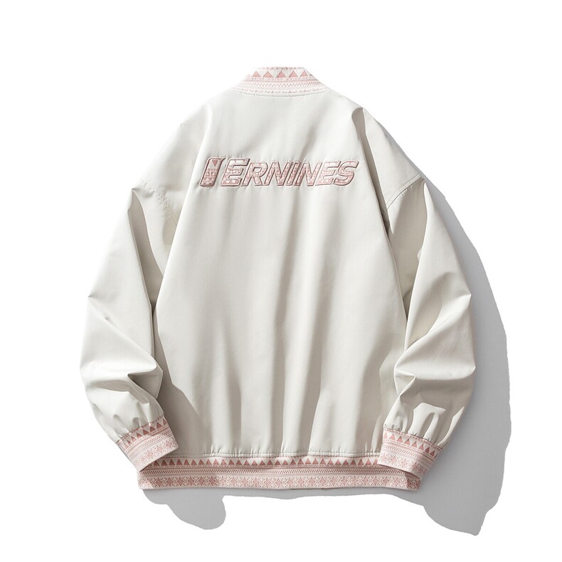 定制螺纹字母刺绣设计白底夹克男:聚酯纤维JK77944P85控138，男装夹克，星座226-2