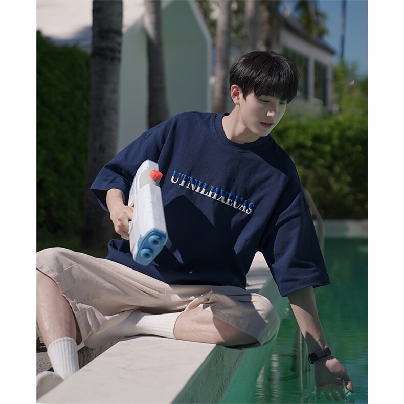 夏季纯棉T恤短袖男女日系简约字母印花情侣B225-YHT9119-P42-X55,男装T恤,电商B225