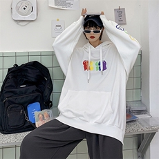 彩虹熊情侣卫衣韩版宽松慵懒风连帽卫衣男潮牌新款HY07TP35控48，男装卫衣，电商A102B