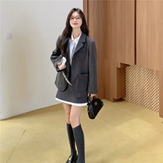 灰色减龄气质小西装套装裙女秋2025新款韩版小个子西服短裙两件套，女装套装/套裙，2C016