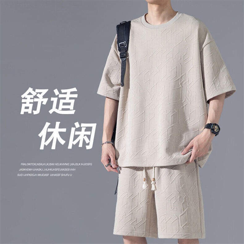 2025夏季新款港风无影墙大码肌理感短袖套装M-5XHQ25440-P50,男装休闲套装,电商A022